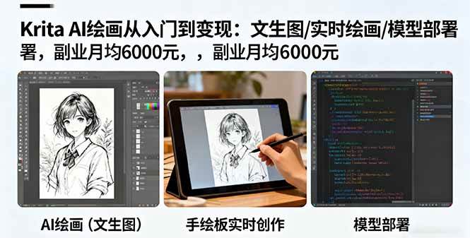 （16222期）Krita AI绘画从入门到变现：文生图/实时绘画/模型部署，副业月均6000元-创业资源网