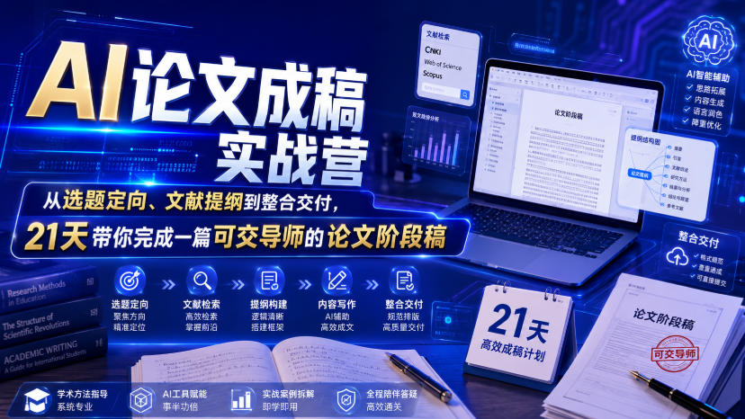 AI论文成稿实战营，从选题定向、文献提纲到整合交付，21天带你完成一篇可交导师的论文阶段稿-创业资源网