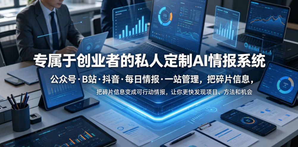 专属于创业者的私人定制AI情报系统，公众号·B站·抖音·每日情报·一站管理，把碎片信息变成可行动情报，让你更快发现项目、方法和机会-创业资源网