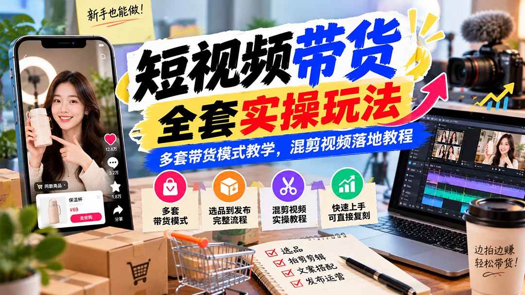 （20991期）【无水印】短视频带货全套实操玩法，多套带货模式教学，混剪视频落地教程-创业资源网