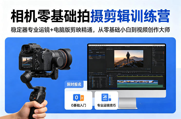 相机零基础拍摄剪辑训练营：稳定器专业运镜+电脑版剪映精通，从零基础小白到视频创作大师-创业资源网