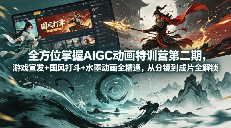 全方位掌握AIGC动画特训营第二期，游戏宣发+国风打斗+水墨动画全精通，从分镜到成片全解锁-创业资源网