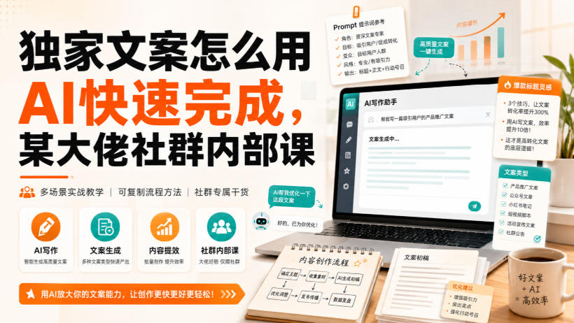 独家文案怎么用AI快速完成，某大佬社群内部课-创业资源网
