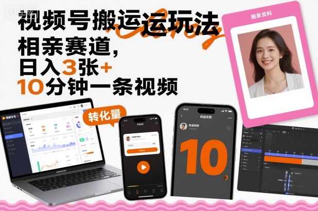 视频号搬运玩法，相亲赛道，日入3张+，10分钟一条视频-创业资源网