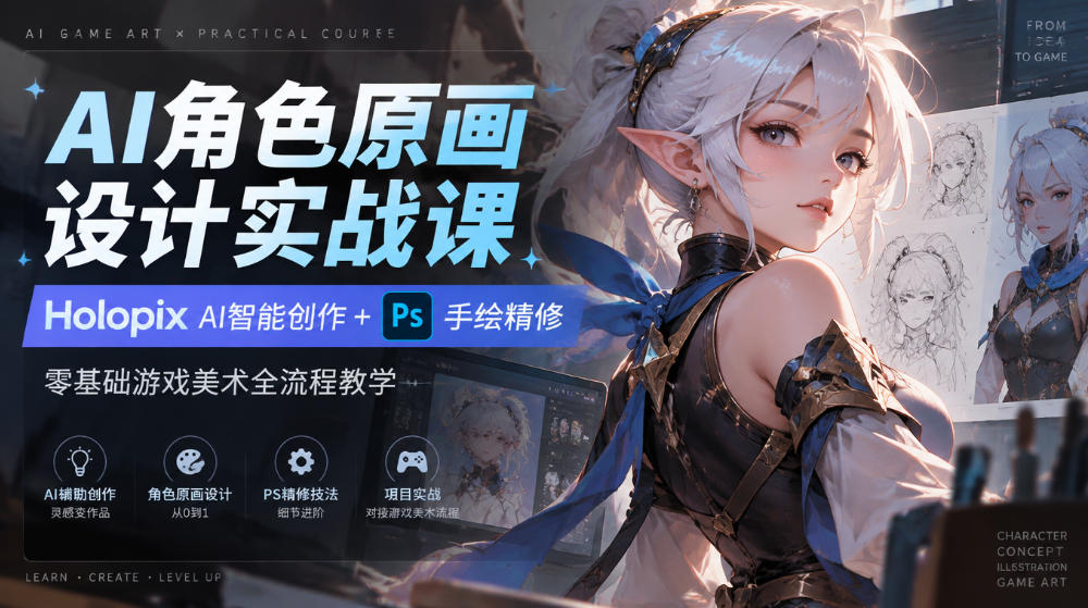 AI角色原画设计实战课｜Holopix AI智能创作+PS手绘精修，零基础游戏美术全流程教学-创业资源网