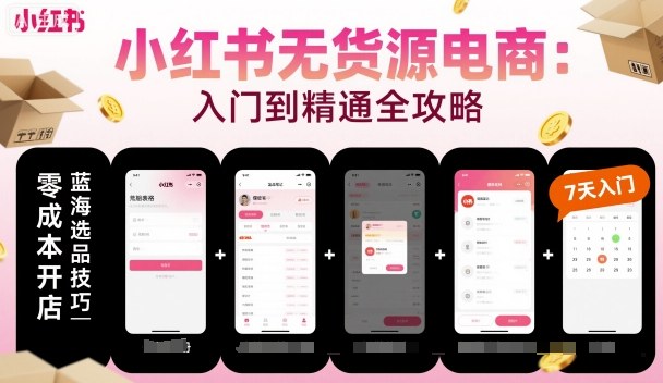 小红书无货源电商，入门到精通，开店+选品+笔记+剪辑+赛道+内容-创业资源网