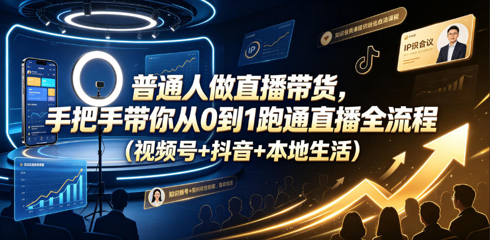 普通人做直播带货，手把手带你从0到1跑通直播全流程（视频号+抖音+本地生活）-创业资源网