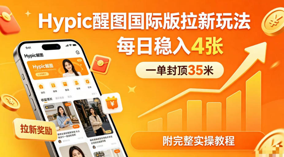 一单封顶35米，实测Hypic醒图国际版拉新玩法，每日稳入4张（附完整实操教程）-创业资源网