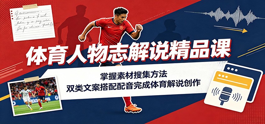 体育人物志解说精品课：掌握素材搜集方法，双类文案搭配配音完成体育解说创作-创业资源网