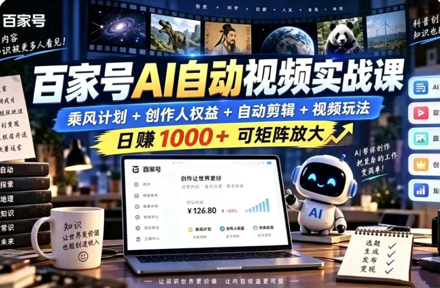 百家号自动矩阵玩法，长期可以做的项目，日入1k+，真正的睡后收入-创业资源网