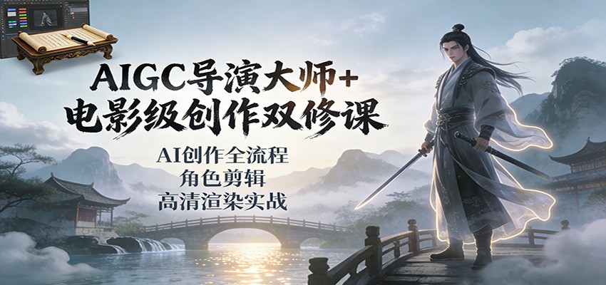 AIGC导演大师+电影级创作双修课：AI创作全流程、角色剪辑、高清渲染实战-创业资源网