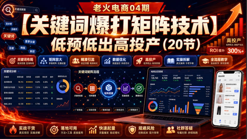 老火电商04期：【关键词爆打矩阵技术】低预低出高投产（20节）-创业资源网