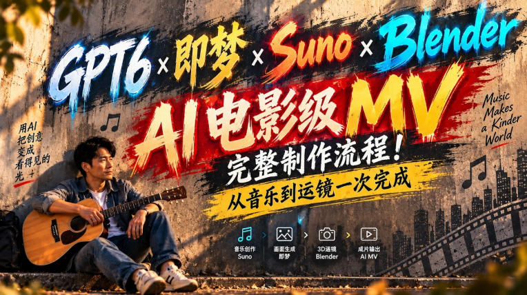 GPT6×即梦×Suno×Blender｜AI电影级MV完整制作流程！从音乐到运镜一次完成！-创业资源网