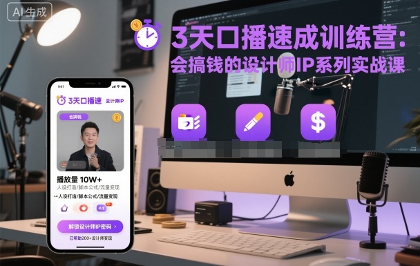 3天口播速成训练营，会搞钱的设计师IP系列实战课-创业资源网