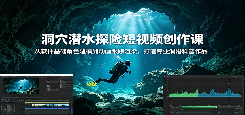 洞穴潜水探险短视频创作课：从软件基础角色建模到动画跟踪渲染，打造专业洞潜科普作品-创业资源网