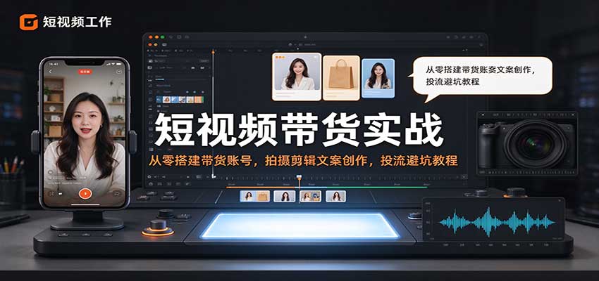 短视频带货实战：从零搭建带货账号，拍摄剪辑文案创作，投流避坑教程-创业资源网