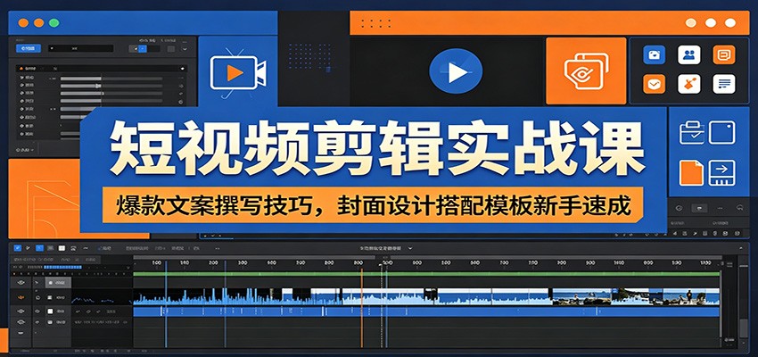 短视频剪辑实战课：爆款文案撰写技巧，封面设计搭配模板新手速成-创业资源网