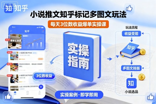 小说推文知乎标记多图文玩法，每天3位数收益爆单实操课-创业资源网