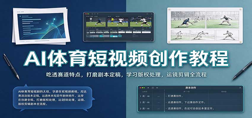AI体育短视频创作教程：吃透赛道特点，打磨剧本定稿，学习版权处理，运镜剪辑全流程-创业资源网