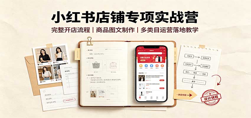小红书店铺专项实战营：完整开店流程，商品图文制作，多类目运营落地教学-创业资源网