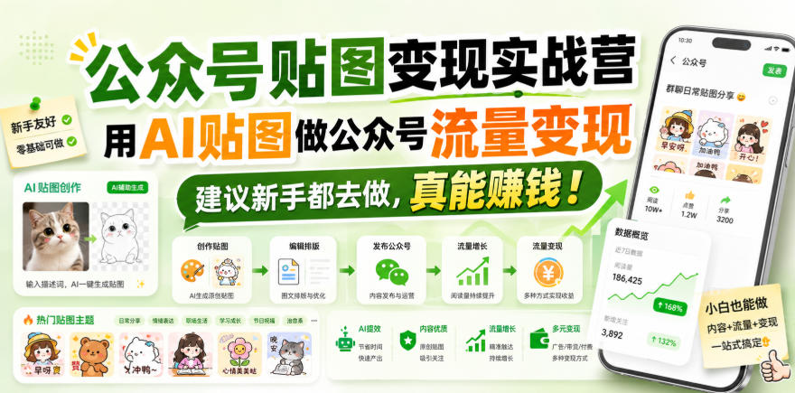 公众号贴图变现实战营，用AI贴图做公众号流量变现，建议新手都去做，真能賺钱！-创业资源网