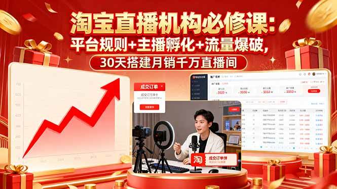 （16087期）淘宝直播机构必修课：平台规则/主播孵化/流量爆破,30天搭建月销千万直播间-创业资源网