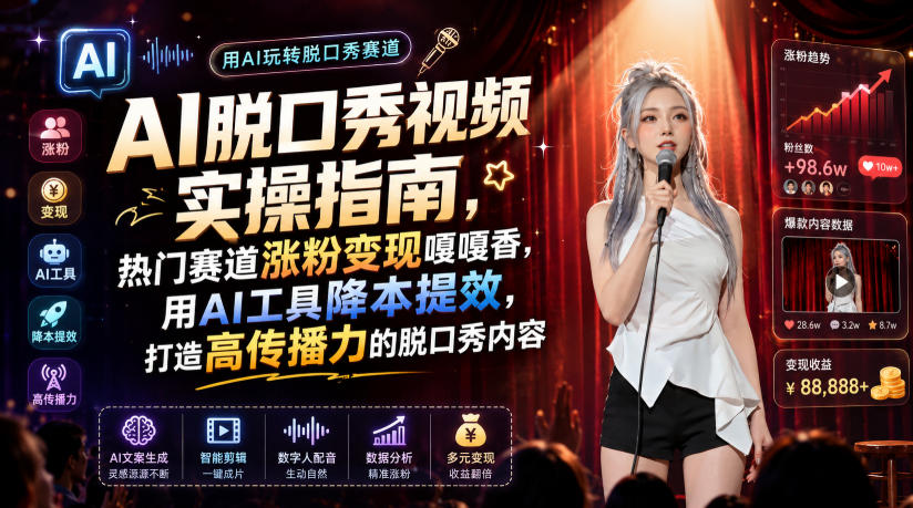 AI脱口秀视频实操指南，热门赛道涨粉变现嘎嘎香，用AI工具降本提效，打造高传播力的脱口秀内容-创业资源网