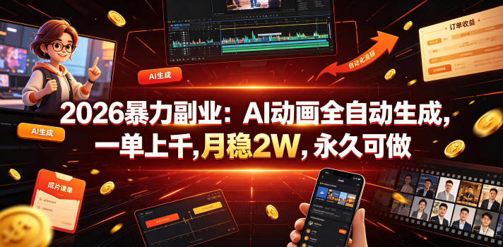 2026暴力副业：AI动画全自动生成，一单上千，月稳2W，永久可做【揭秘】-创业资源网