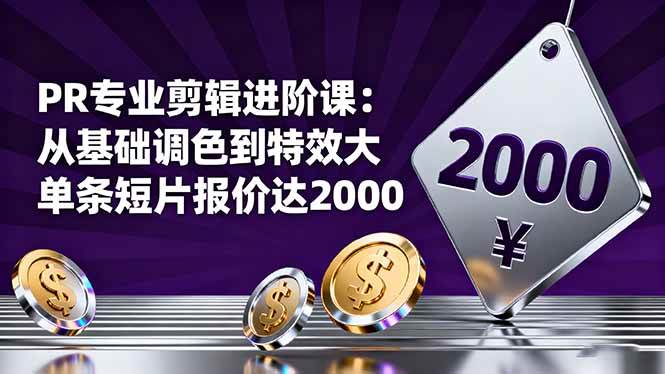 (16381期)PR专业剪辑进阶课:从基础调色到特效大片的进阶技能,单条短片报价达2000-创业资源网