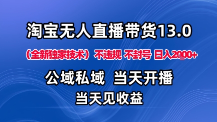 淘宝无人直播13.0，公域私域技术，不封号，不违规布局下半年旺季赛道，日入1K+（独家技术）【揭秘】-创业资源网