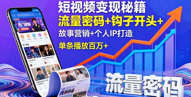 （16079期）短视频变现秘籍，流量密码+钩子开头+故事营销+个人IP打造，单条播放百万+-创业资源网