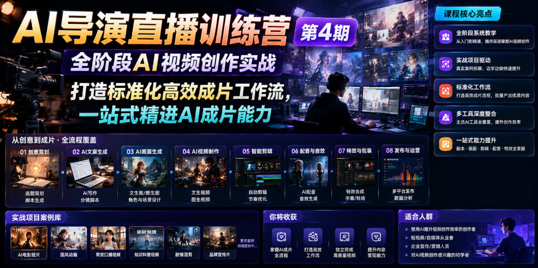 AI导演直播训练营第4期｜全阶段AI视频创作实战，打造标准化高效成片工作流，一站式精进AI成片能力-创业资源网