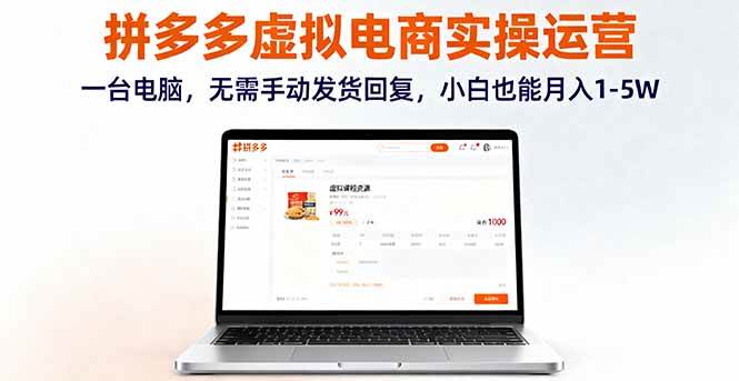 （16138期）拼多多虚拟电商实操运营，一台电脑，无需手动发货回复，小白也能月入1-5W-创业资源网