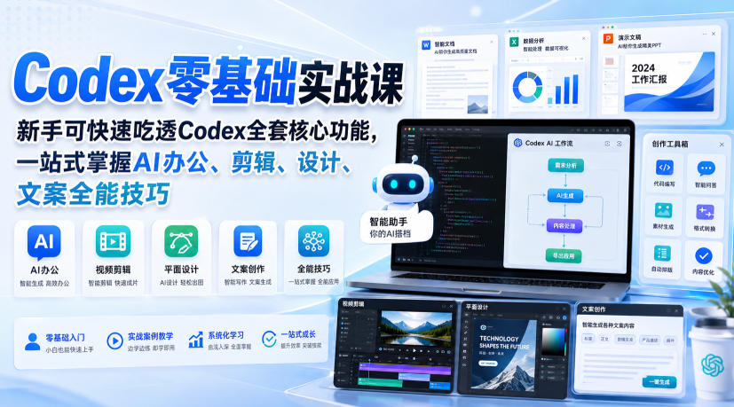 Codex零基础实战课，新手可快速吃透Codex全套核心功能，一站式掌握AI办公、剪辑、设计、文案全能技巧-创业资源网