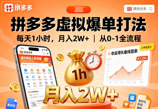 拼多多虚拟爆单打法，每天1小时，月入2W+，从0-1全流程-创业资源网