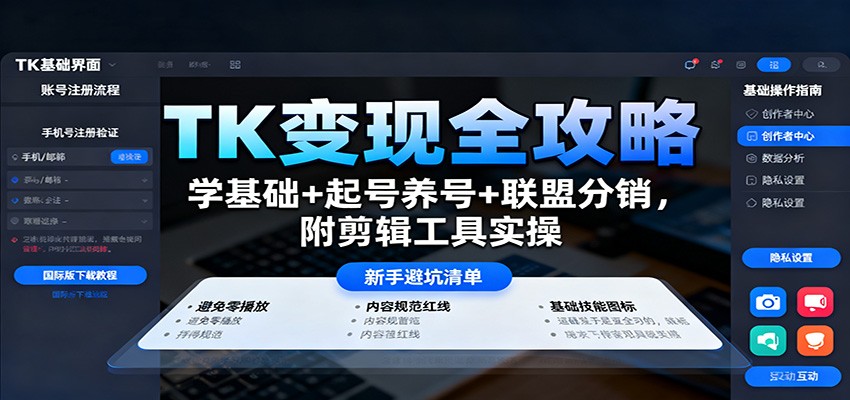 TK变现全攻略：学基础+起号养号+联盟分销，附剪辑工具实操-创业资源网