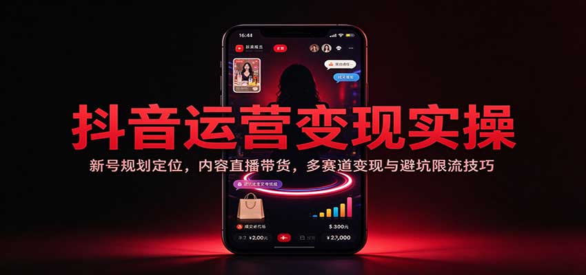 抖音运营变现实操：新号规划定位，内容直播带货，多赛道变现与避坑限流技巧-创业资源网