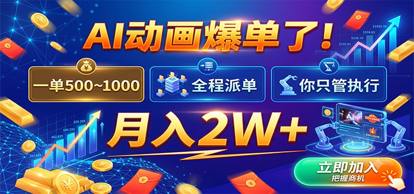 AI动画爆单了！一单500~1000，全程派单，你只管执行，月入2W+-创业资源网
