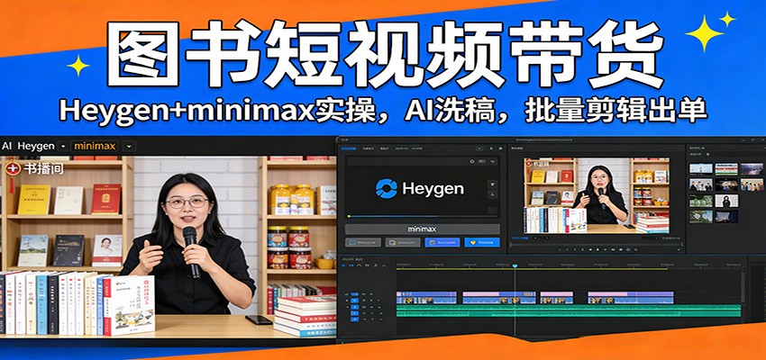 图书短视频带货：Heygen+minimax实操，AI洗稿 ，批量剪辑出单-创业资源网