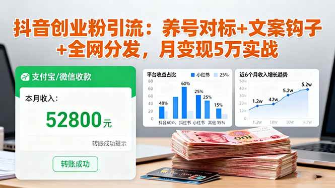 （16338期）抖音创业粉引流：养号对标+文案钩子+全网分发，月变现5万实战-创业资源网