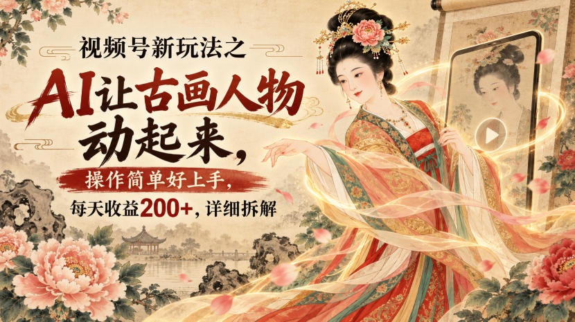 视频号新玩法之AI让古画人物动起来，操作简单好上手，每天收益200+，详细拆解-创业资源网