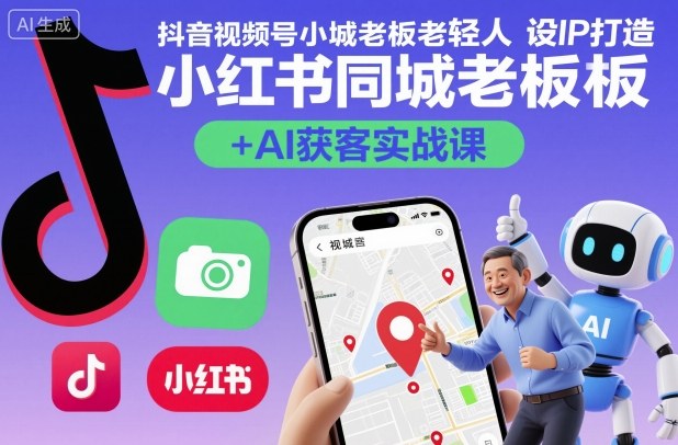 抖音视频号小红书同城老板轻人设IP打造+AI获客实战课，人设打造-算法拆解-拍摄剪辑-内容运营-AI创作-创业资源网