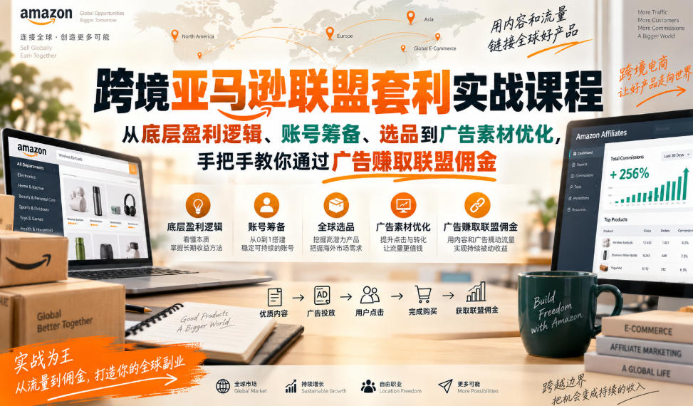 跨境亚马逊联盟套利实战课程，从底层盈利逻辑、账号筹备、选品到广告素材优化，手把手教你通过广告賺取联盟佣金-创业资源网