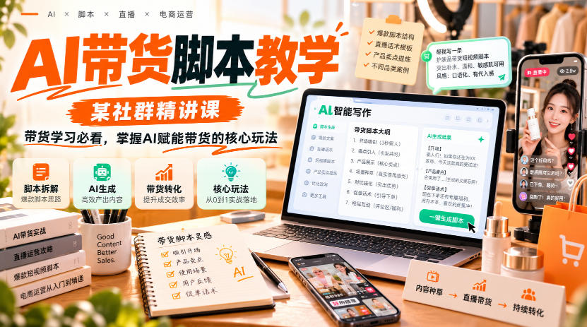 AI带货脚本教学，某社群精讲课，带货学习必看，掌握AI赋能带货的核心玩法-创业资源网