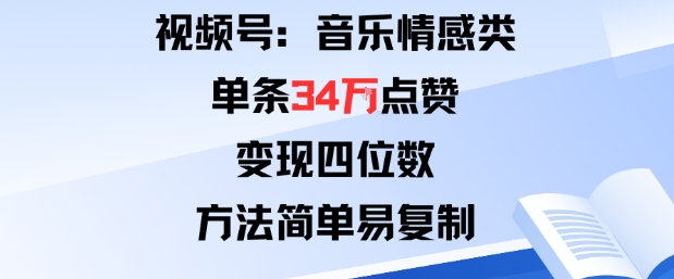 视频号分成计划新玩法：音乐情感类单条34W点赞，变现四位数，方法简单易复制-创业资源网