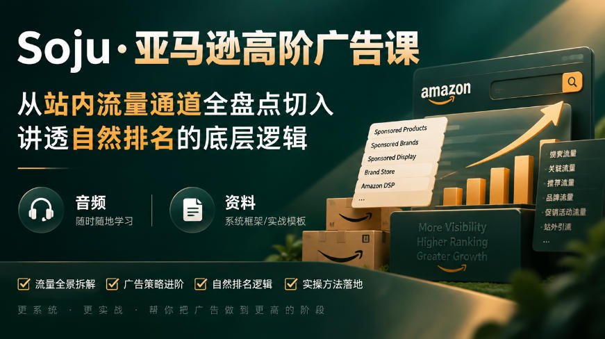 亚马逊高阶广告课，从站内流量通道全盘点切入，讲透自然排名的底层逻辑（直播+音频+资料）-创业资源网