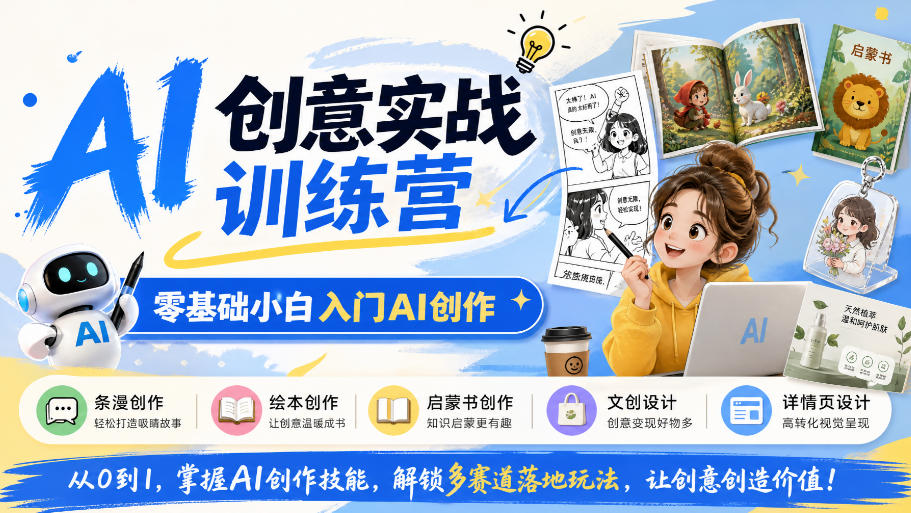 AI创意实战训练营，零基础小白入门AI创作，解锁条漫、绘本、启蒙书、文创、详情页多赛道落地玩法-创业资源网