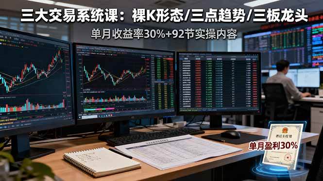 （16269期）三大交易系统课：裸K形态/三点趋势/三板体系，单月收益率30%+92节实操内容-创业资源网