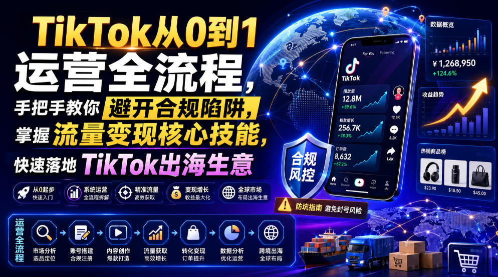TikTok从0到1运营全流程，手把手教你避开合规陷阱，掌握流量变现核心技能，快速落地TikTok出海生意（更新8月）-创业资源网
