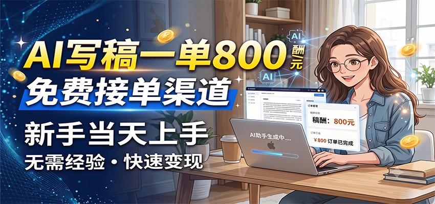 AI写稿一单800，免费接单渠道，一单一结几十到上千，新手当天上手-创业资源网